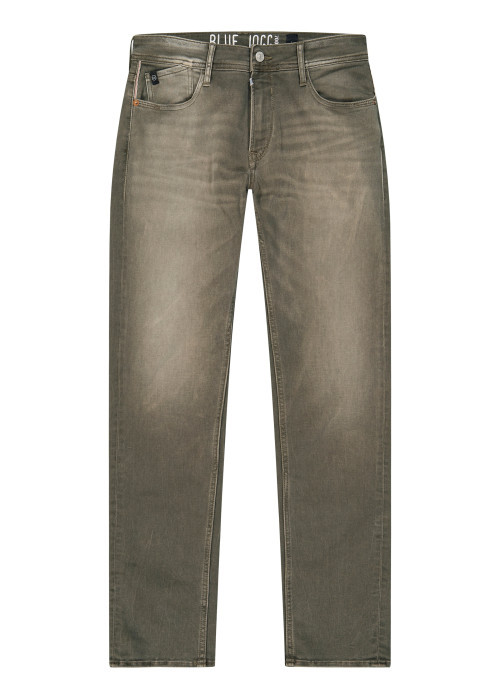 Jean en coton mélangé taupe coupe slim pourvu d'une fermeture par zip et bouton