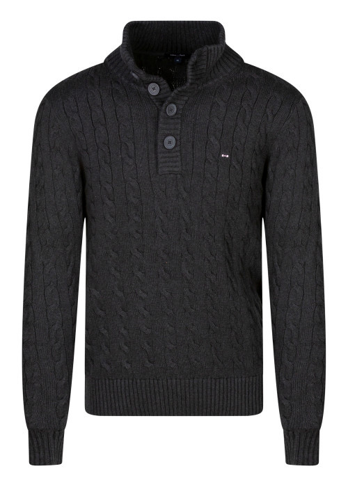 Pull en coton gris avec une coupe droite pourvu d'un col boutonné