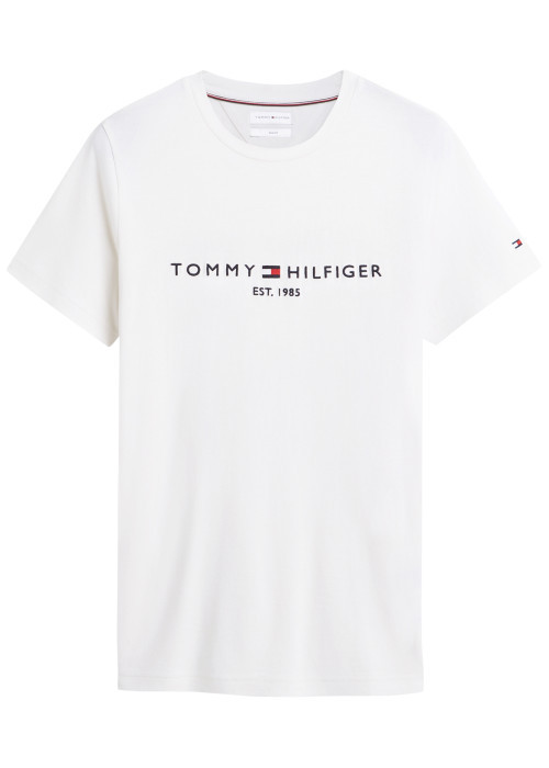 T-shirt en coton biologique blanc pourvu d'une coupe droite et d'un col rond