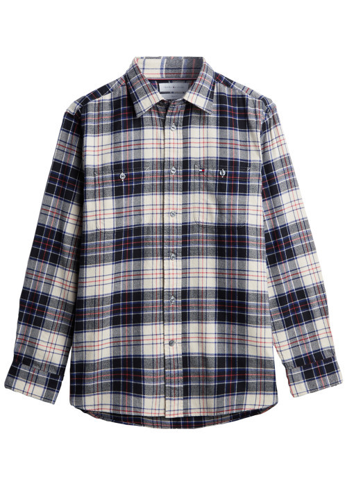 Chemise en coton multicolore à coupe droite pourvue d'un col à revers