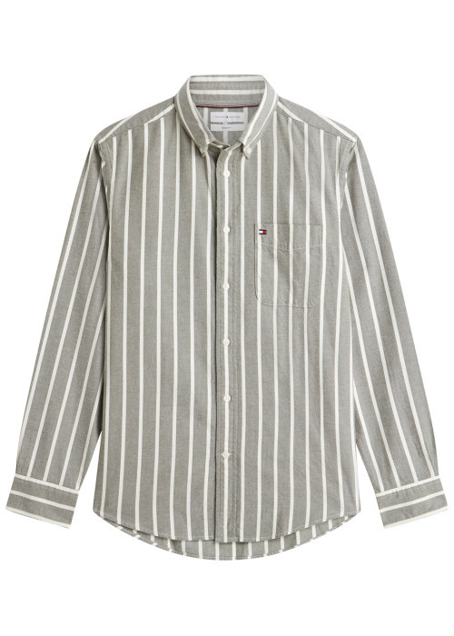 Chemise en coton biologique kaki à coupe droite pourvue d'un col boutonné