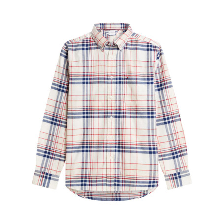 Chemise en coton bleue et écrue à coupe droite...