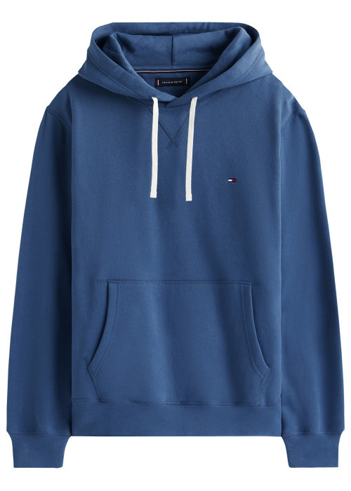 Sweat bleu à coupe droite pourvu d'un col à capuche et de manches longues
