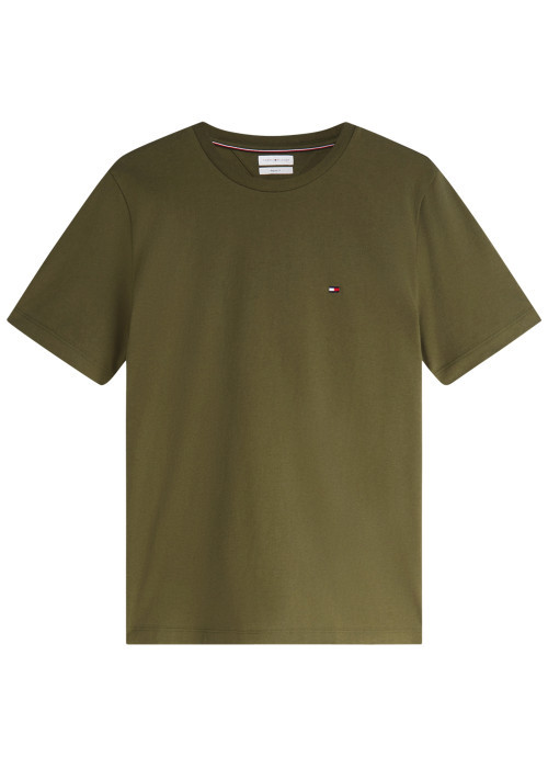 T-shirt en coton biologique kaki pourvu d'une coupe droite et d'un col rond