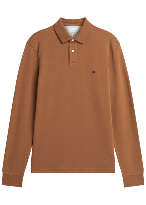 Polo en coton biologique camel à coupe droite...