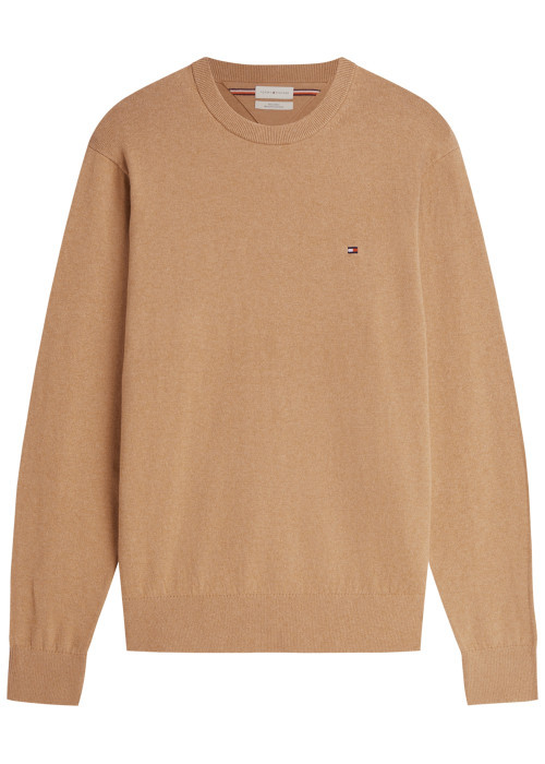 Pull en coton biologique beige à coupe droite...