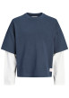 Thumbnail T-shirt en coton bleu et blanc à coupe ajustée pourvu d'un col rond