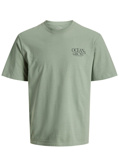 T-shirt en coton vert imprimé à coupe droite pourvu d'un col rond