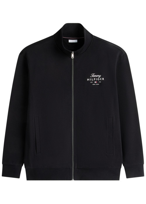 Gilet zippé en coton noir uni avec une coupe droite et un col montant