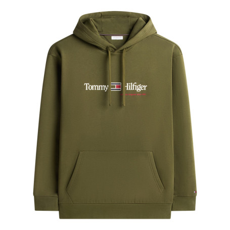 Sweat à capuche kaki uni avec une coupe droite...