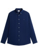 Thumbnail Chemise bleu marine unie en coton avec un col boutonné et des manches longues