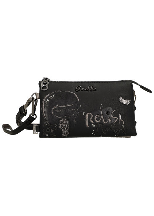 Mini sac noir à surpiqûres graphiques et triple...
