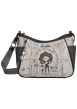 Thumbnail Sac à bandoulière gris et noir à imprimé musicales doté d'un design incurvée