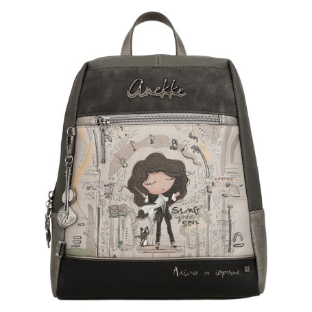 Sac à dos gris à illustrations musicales et...