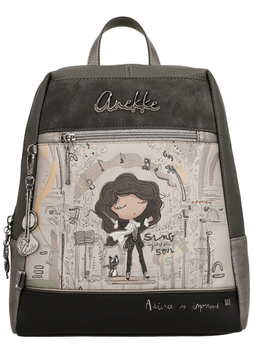 Sac à dos gris à illustrations musicales et...
