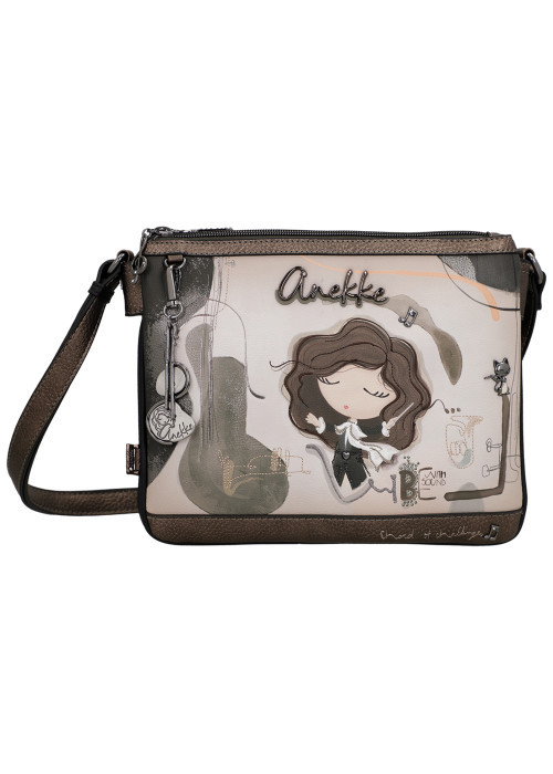 Sac à bandoulière bronze à illustrations musicales doté d'un triple compartiment