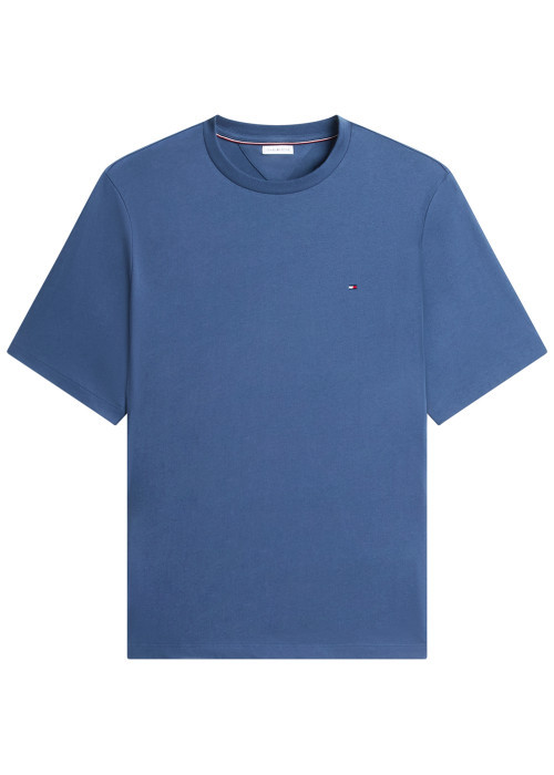 T-shirt bleu uni en coton biologique avec un col rond et des manches courtes