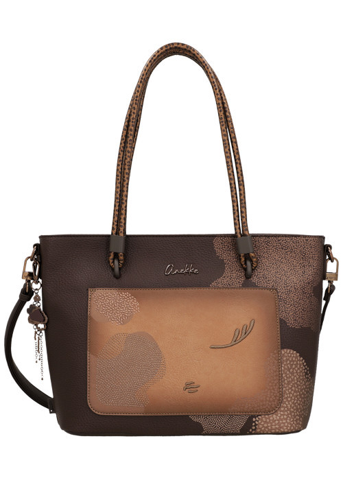 Sac shopping tricolore en simili-cuir grainé à imprimés organiques