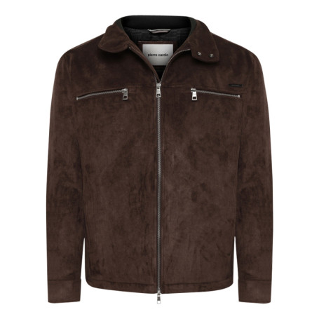Blouson marron uni avec un col à revers et une...