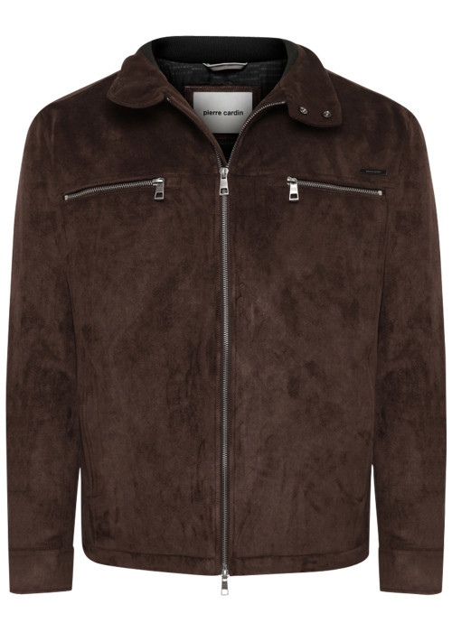 Blouson marron uni avec un col à revers et une...