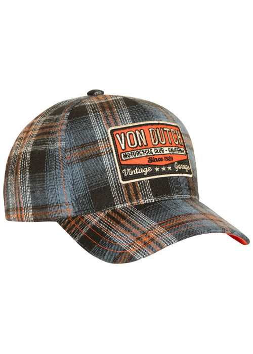 Casquette en coton bleue et orange pourvue d'une fermeture à pression snapback