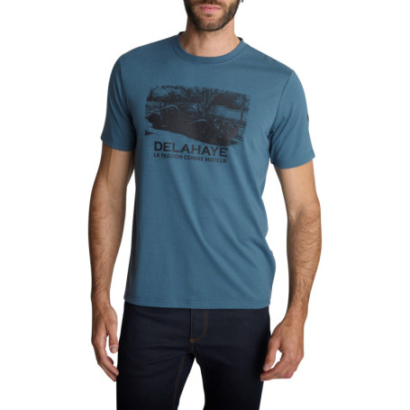 T-shirt à col rond bleu pétrole et sérigraphie...