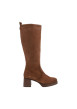 Thumbnail Bottes hautes en cuir cognac à talon décroché moyen pourvues d'un zip latéral
