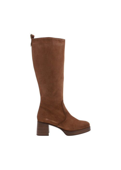 Bottes hautes en cuir cognac à talon décroché...