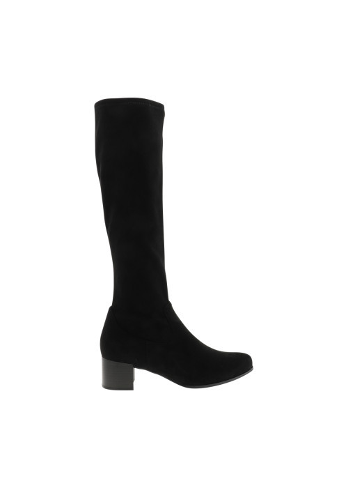 Bottes hautes en cuir nubuck noir à talon décroché moyen pourvu d'un zip