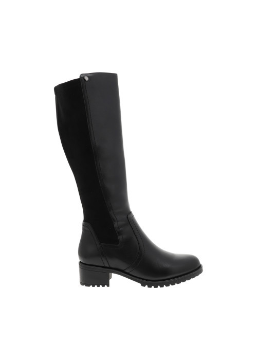 Bottes en cuir noires à talon décroché bas...