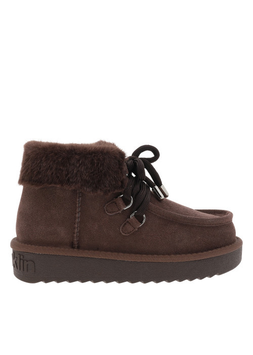 Boots montantes 375 Nordic en cuir nubuck chocolat à talon compensé bas