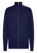 Thumbnail Cardigan zippé en coton biologique mélangé marine uni avec une coupe droite et col montant