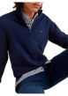 Thumbnail Cardigan zippé en coton biologique mélangé marine uni avec une coupe droite et col montant - Image 3