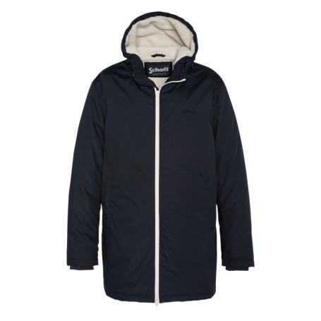 Parka longue marine unie à coupe droite avec un...
