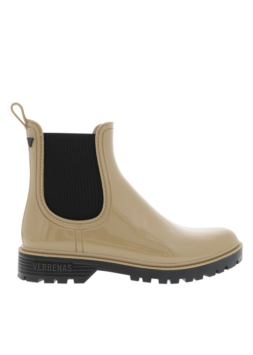 Boots beiges vernies à talon décroché bas et à...