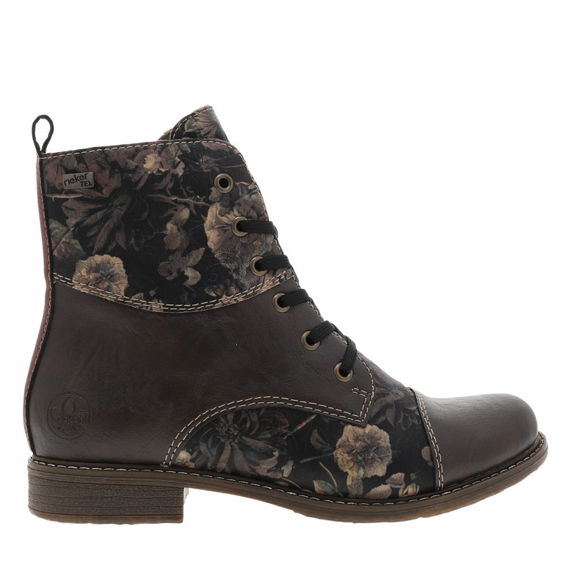 Rieker® - Bottines Marron à Talon Plat Ornées D'un Empiècement à Motif Floral - Marron Rieker® - Bottines Marron à Talon Plat Ornées D'un Empiècement à Motif Floral - Marron