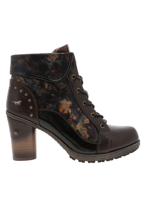 Bottines Ress $23715 marron à talon décroché moyen et à revêtement fleuri