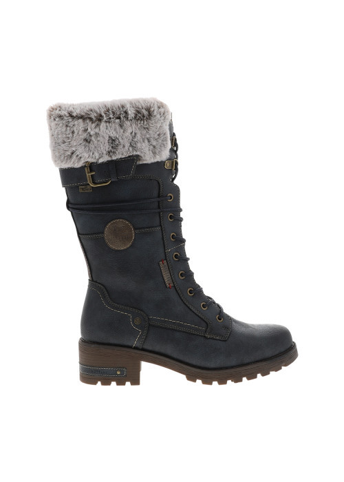 Bottes bleu marine à talon décroché bas pourvues d'un zip latéral