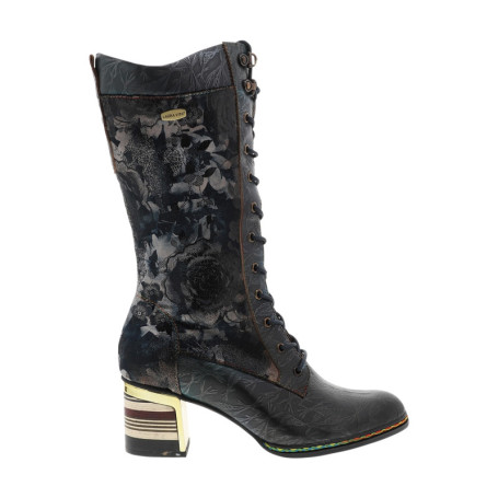 Bottes en cuir bleu marine fleuries à talon...