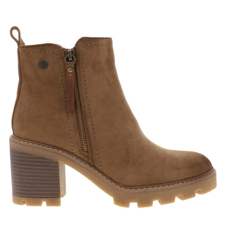 Boots effet daim camel à talon décroché haut...