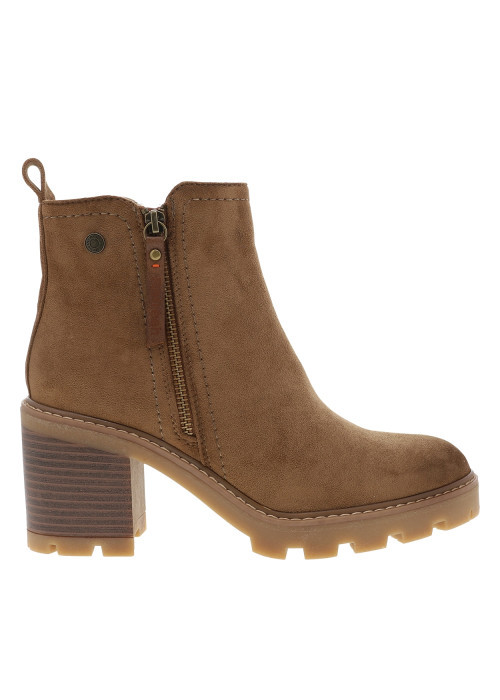 Boots effet daim camel à talon décroché haut...