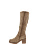 Thumbnail Bottes hautes camel à talon décroché moyen au fini granuleux dotées d'un zip - Image 3