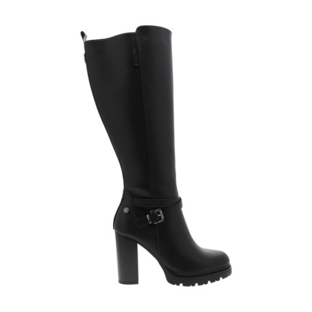 Bottes hautes noires à talon décroché haut...
