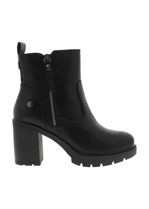 Boots noires en simili-cuir lisse à talon décroché haut dotées de 2 zips