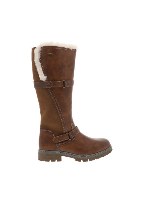 Bottes brunes à talon décroché bas pourvues d'une fermeture zippée