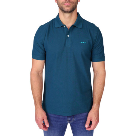 Polo en coton biologique bleu à coupe droite...