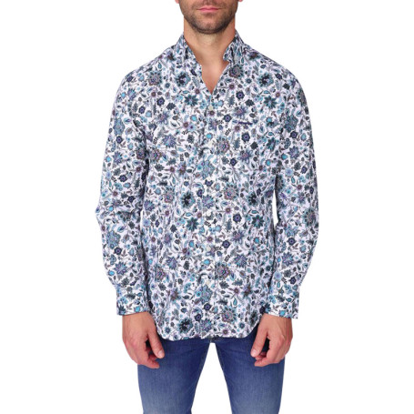 Chemise en coton biologique blanche à motifs...