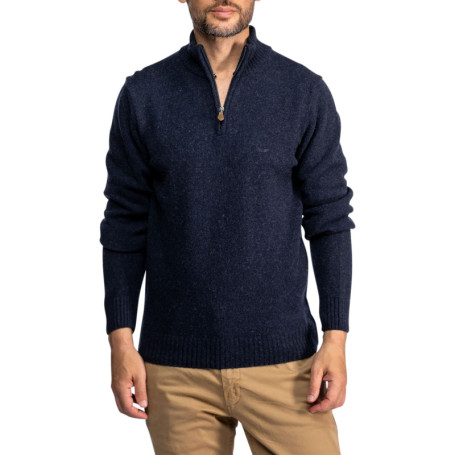Pull en laine mélangée bleu marine à col...