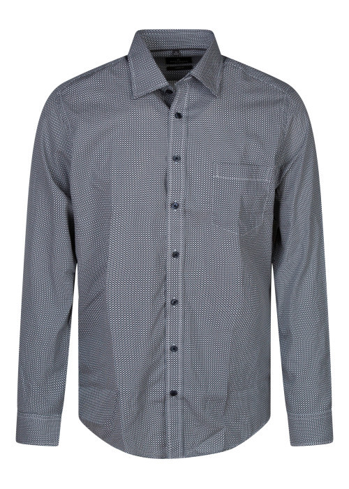 Chemise en coton marine et blanc à coupe droite pourvue d'un col à revers