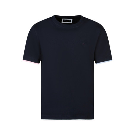 T-shirt en coton marine avec un col rond et des...